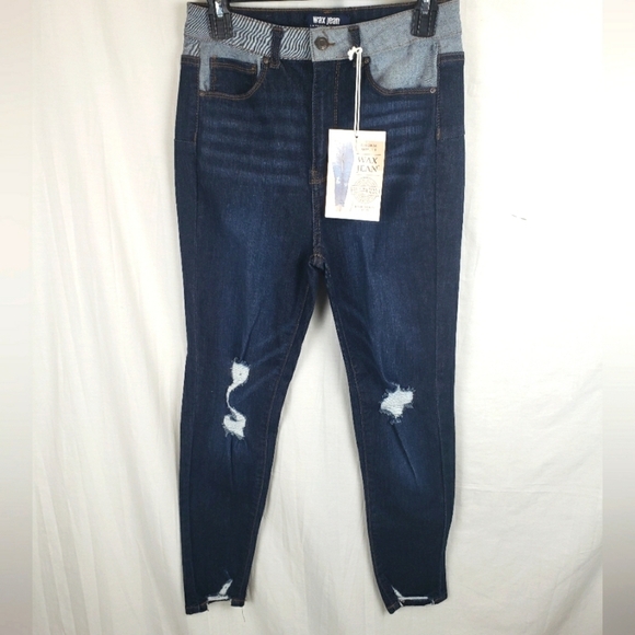NWT Wax Jeans Dark Washed Distressed Skinny Sz 7/28 - Picture 1 of 9